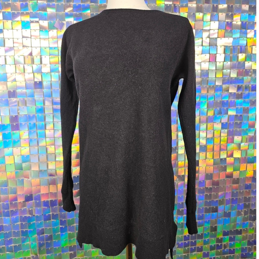 Halogen Cashmere Blend Crew Neck Long Sleeve Tunic Sweater Black‎ Size M